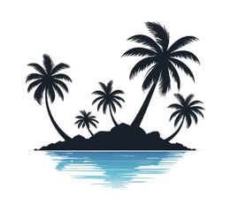 Island Coconut Tree Silhouette image with white background 
