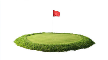 a golf hole with flag on a blank white background . Isolated on pure white. 3d illustration