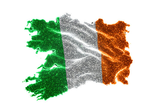 Glowing Ireland map with tricolor flag effect
