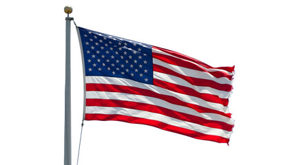 Obraz premium American Flag Waving on a Flagpole Against a Black Background