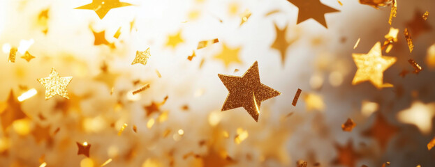 Gold stars falling on a white background, confetti