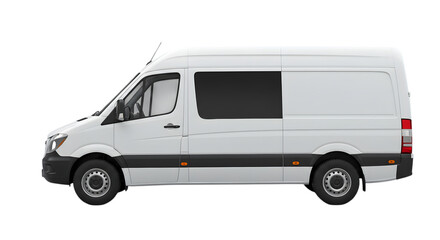 White Cargo Van Side View Isolated on Black Background for Mockup