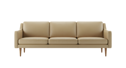 Beige Leather Three Seater Sofa with Light Wooden Legs Modern Minimalist Design