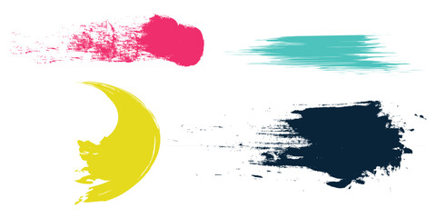Brush strokes vector. yellow, blue, dark blue, backgrounds. Colorful set of text boxes. Paintbrush collection. Dirty brush texture banners. Rectangular painted objects.eps8