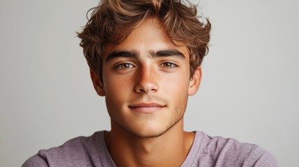 Obraz premium Portrait of a Young Man with Curly Hair and Freckles