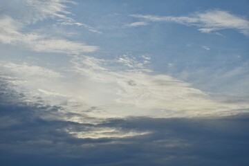 dark rain cloud floating on sky at sunset in evening