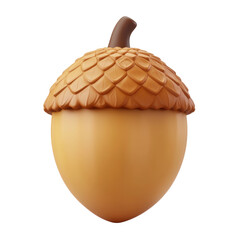 Isolated Cartoon Acorn Close-up Rendering on White Background in Studio Light
