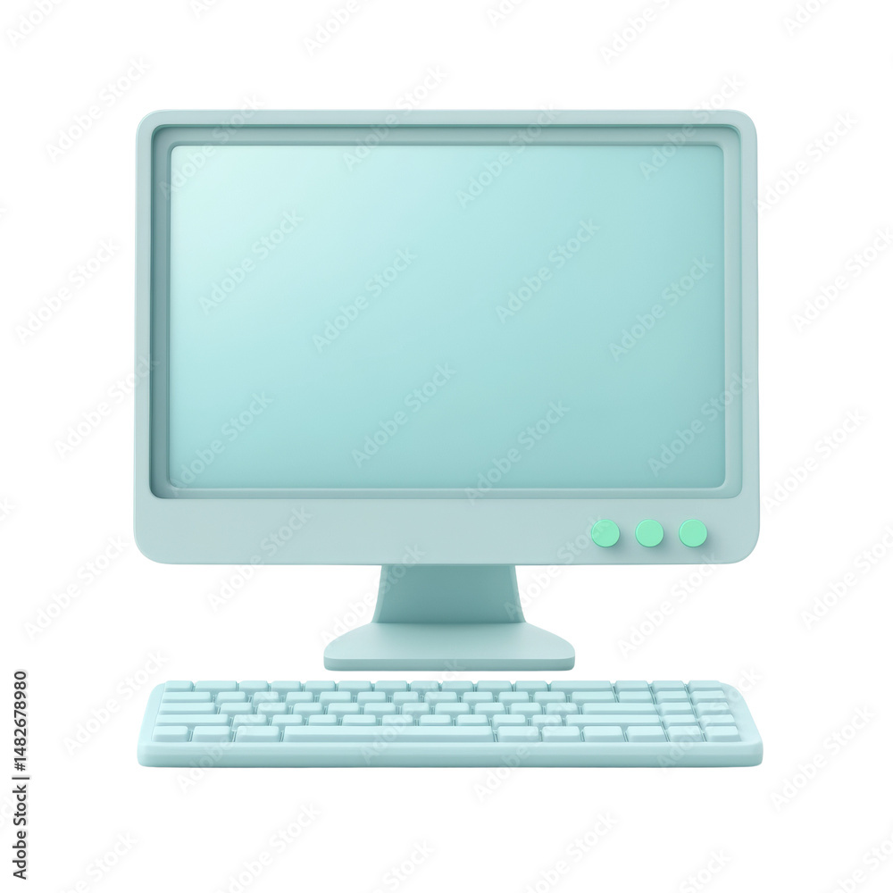 Poster Minimalistic blue computer setup, modern technology aesthetic rendering