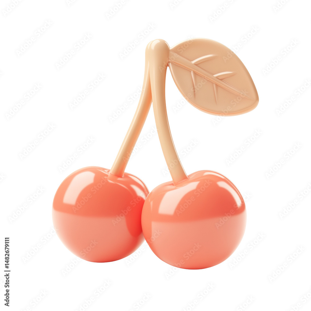 Poster Stylish 3D rendering of twin cherries with a pastel color palette design