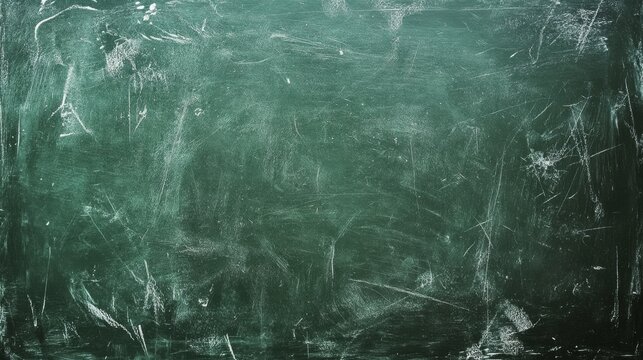 Texture of white chalk marks and smudges on a green classroom chalkboard with detailed grainy surface background
