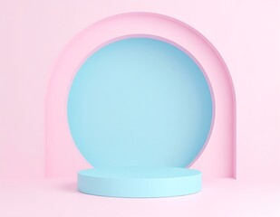 Pastel Pink and Blue Arch Background with Cylinder Display Stand