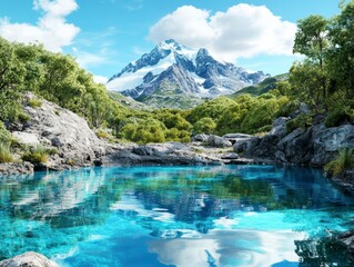 Serene Mountain Lake Landscape Crystal Clear Waters Reflecting Majestic Peak