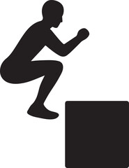 Silhouette vector of an athlete performing a plyometric jump on a box, ideal for fitness, strength training, HIIT, and workout illustrations.