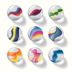 Fototapeta premium Set of glass marble balls with vibrant abstract patterns. Vector illustration.