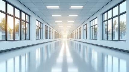 Fototapeta premium Shiny hall with windows, leading towards bright exit