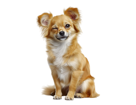 Image of an adorable Chihuahua winking one eye, in a clip art style, isolated on a transparent background