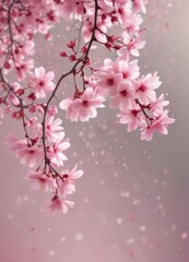 Naklejka premium Abstract pink sakura petals softly falling against a blurred, dreamy background , dreamy, flow