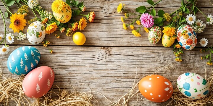 Springtime Easter Ornaments, Painted Eggs on Wood