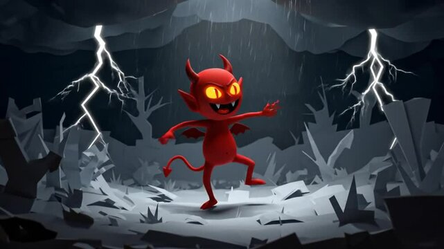 Cartoon Devil Dancing in a Storm