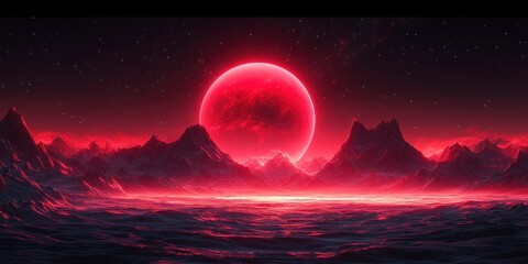 Fototapeta premium A dramatic celestial landscape in tones of deep red