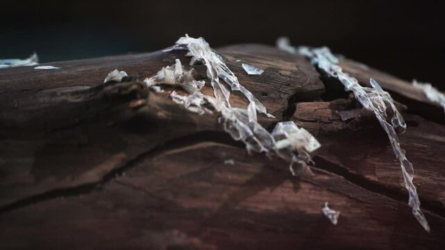 A python sheds its skin by crawling along the branches of a tree. reptiles, creeping.