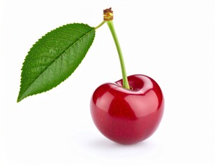 Fresh cherry with a stem over white background