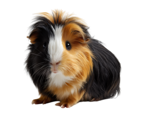Cute three color guinea pig, isolated on a transparent background