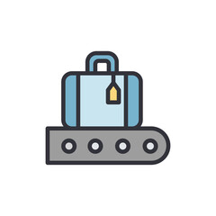 Light Blue Suitcase On Conveyor Belt Graphic With Transparent Backdrop