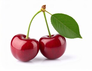 Fresh cherry with a stem over white background