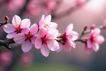 Fototapeta premium Delicate pink sakura blossoms, intricate branch pattern, petals, texture