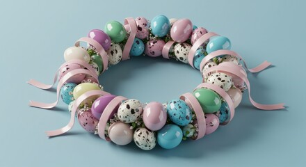 Easter Egg Wreath with Ribbon and Flowers