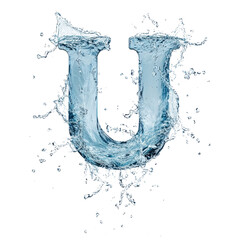 Dynamic water splash forming a letter U with high clarity and realistic motion effect in a clean background