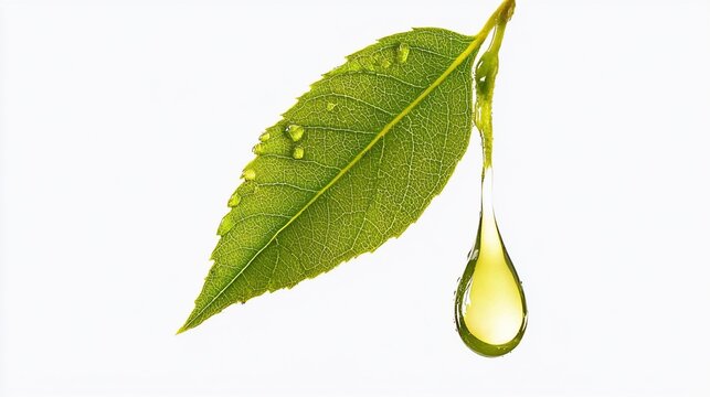 Fresh botanical leaf with glistening droplets offering a natural elixir concept