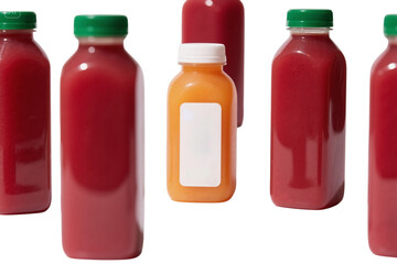 Colorful Healthy Juice Bottles Composition, transparent background