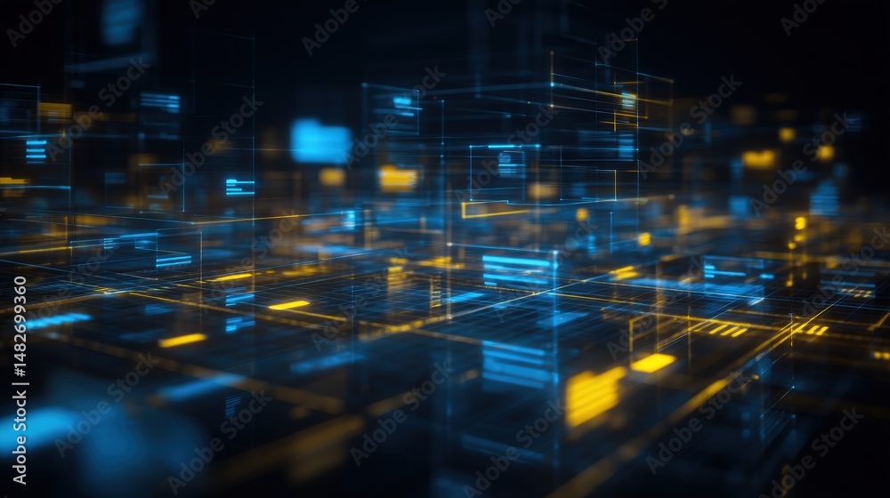 Poster abstract network grid with files and folders, futuristic software interface, digital document manage