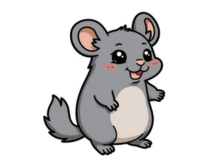 Fototapeta premium Upright chinchilla, fluffy grey fur, isolated white