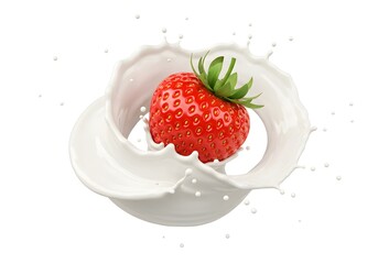 Fresh Strawberry in Creamy Milk Splash A Delightful Image