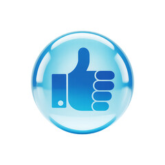 Blue Thumbs Up Icon Positive Feedback Approval Glossy Bubble Design on on transparent background