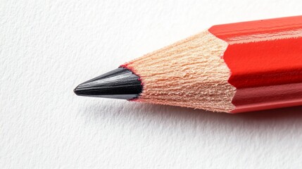 Top view of a single red wooden pencil on white background, ideal for educational themes, back-to-school concepts, classroom supplies, stationery design, or learning materials visuals
