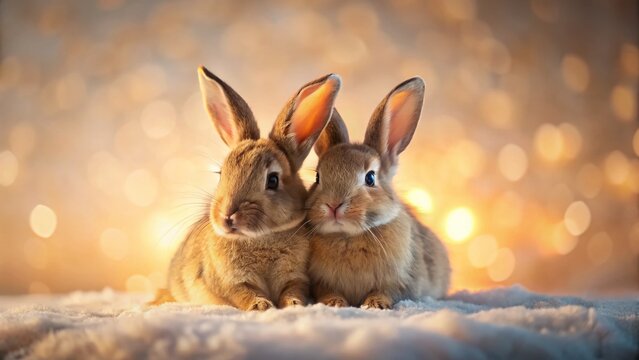 Minimalist Soft Light Bunny Couple, Cuddling Rabbits, Gentle Fur, Peaceful Romance, Wildlife Closeup