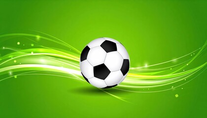 Fototapeta premium A soccer ball illustration against a vibrant green background with glowing streaks
