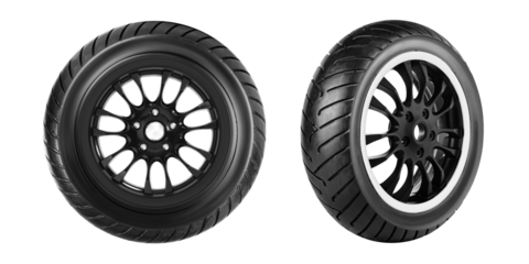 Motorcycle tire , scooter tire and wheel side view transparent on background.
