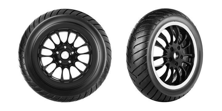 Motorcycle tire , scooter tire and wheel side view transparent on background.