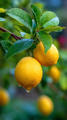 Lemon orchards dewy citrus bounty glistens