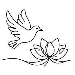 Obraz premium Peace dove flying above lotus flower in minimalist line art style 