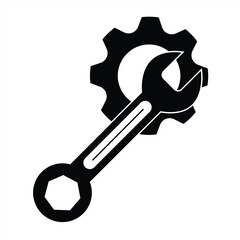 wrench icon with thin gear line. vector illustration