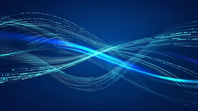 Abstract Digital Wave Motion Background with Binary Code Flowing in the Light