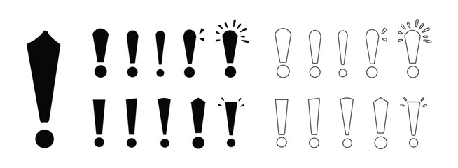 Exclamation mark vector icons, Warning and emphasis illustration, Downloadable graphics for punctuation and design