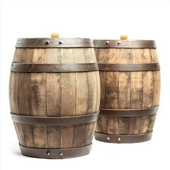 Obraz premium wooden vintage oak wine barrels isolated on white background