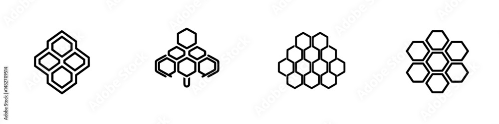 Poster vector illustration icons representing honeycomb patterns in various configurations featuring hexago